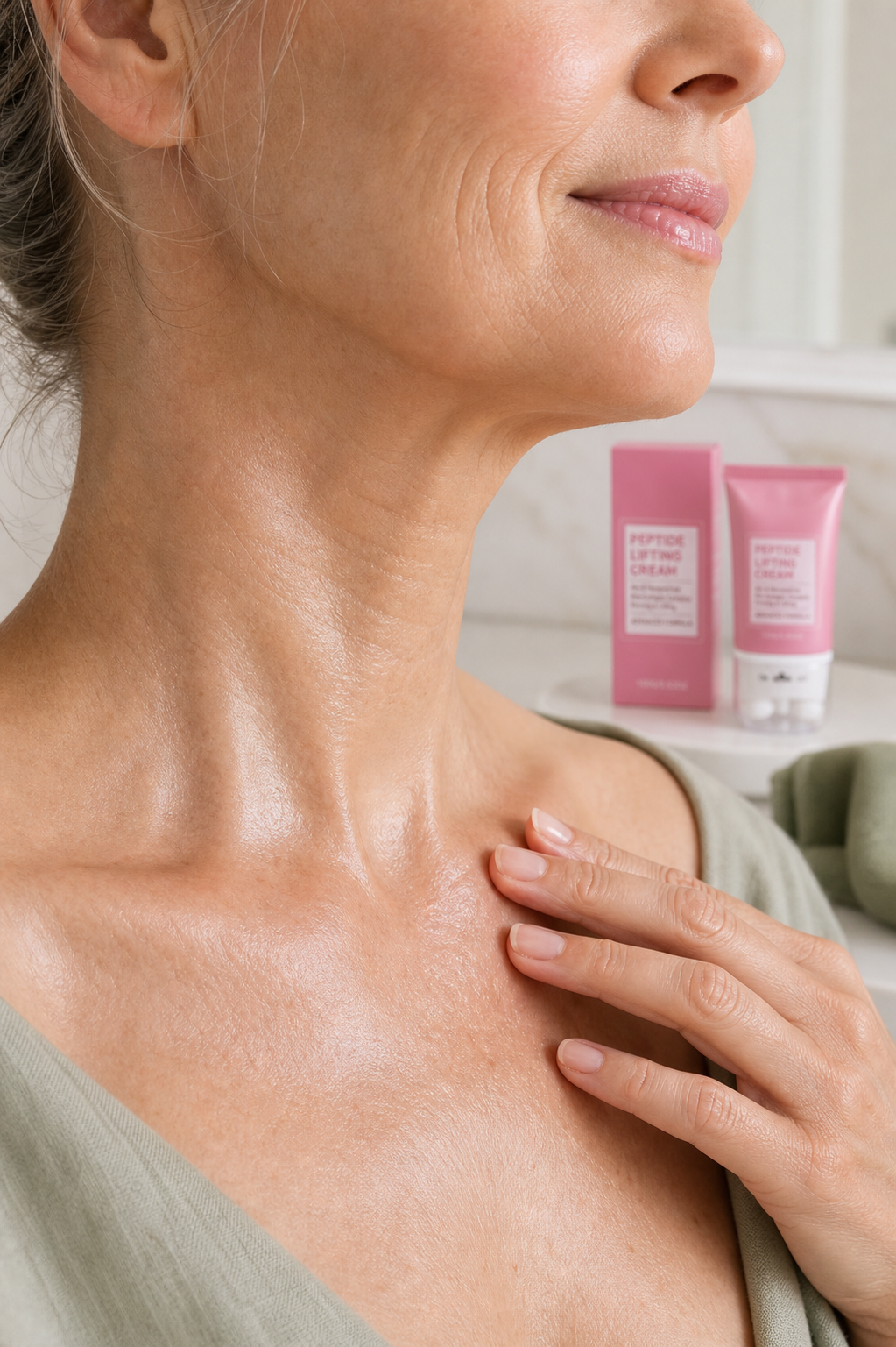 Clean skin at the neck and collarbone before applying the cream